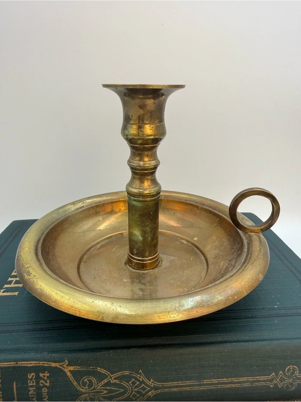 Vintage Brass CandleStick Holder Finger Loop Made In India